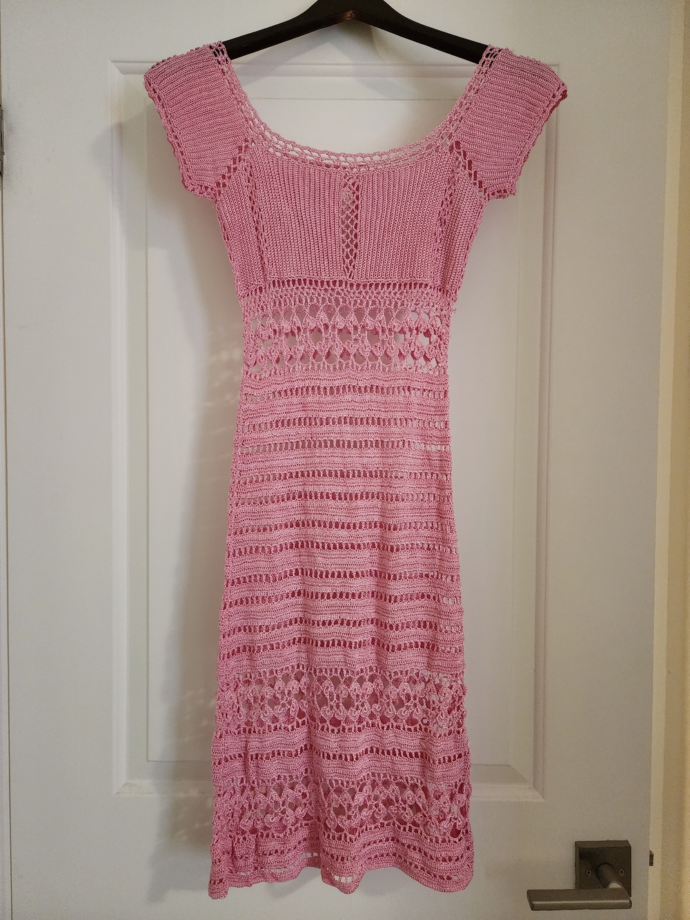 Hugo Buscati Pink Crochet Midi Dress